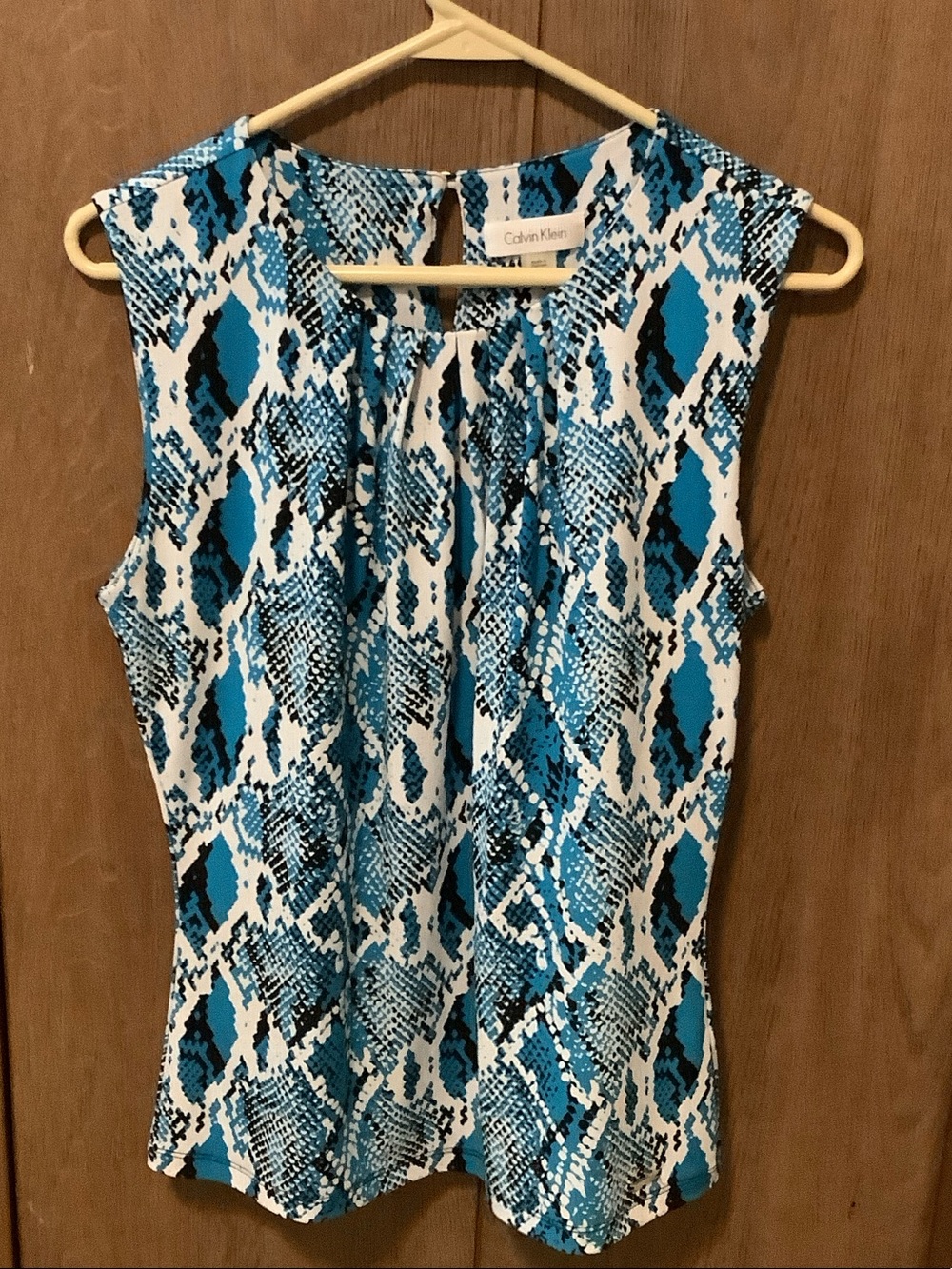 Calvin Klein Blue and White Snake-Print Sleeveless Camisole